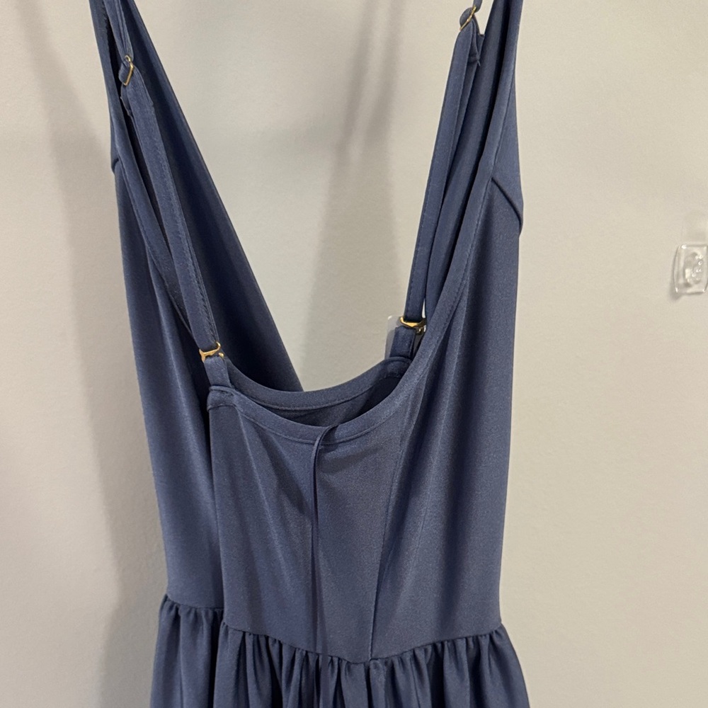 Urban Outfitters Deep Blue Plunging Wide-Leg Jumpsuit - Picture 4 of 5